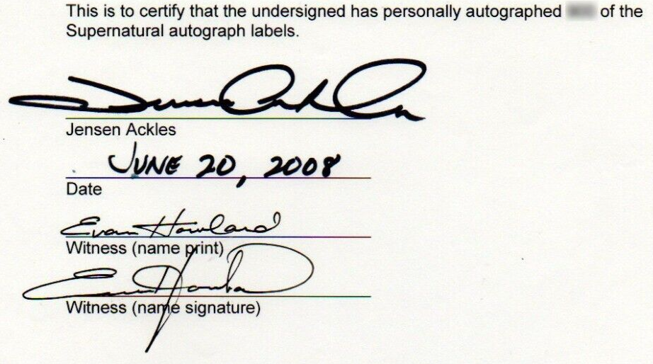 スーパーナチュラル  Ackles サイン入り Jensen Ackles Signed Auto 3x5 Index Card Supernatural | eBay