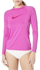 Nike Women's UPF 40 Long Sleeve Rashguard Swim Tee - Fire Pink Tonal Swoosh S