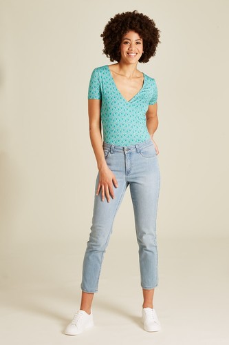 Tranquillo Shirt Wrap Look Turquoise Blue Geometric Pattern EcoVero S25C153 - Picture 4 of 5