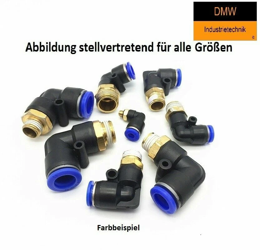 DMW INDUSTRIETECHNIK IQS Pneumatik 90° L Stück G1/4" M5 Gewinde 4 6 8 mm Steckverbinder Auswahl