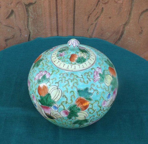 Vaso in ceramica Potiche decorata orientale Cina, Giappone, firmato - Foto 3 di 5