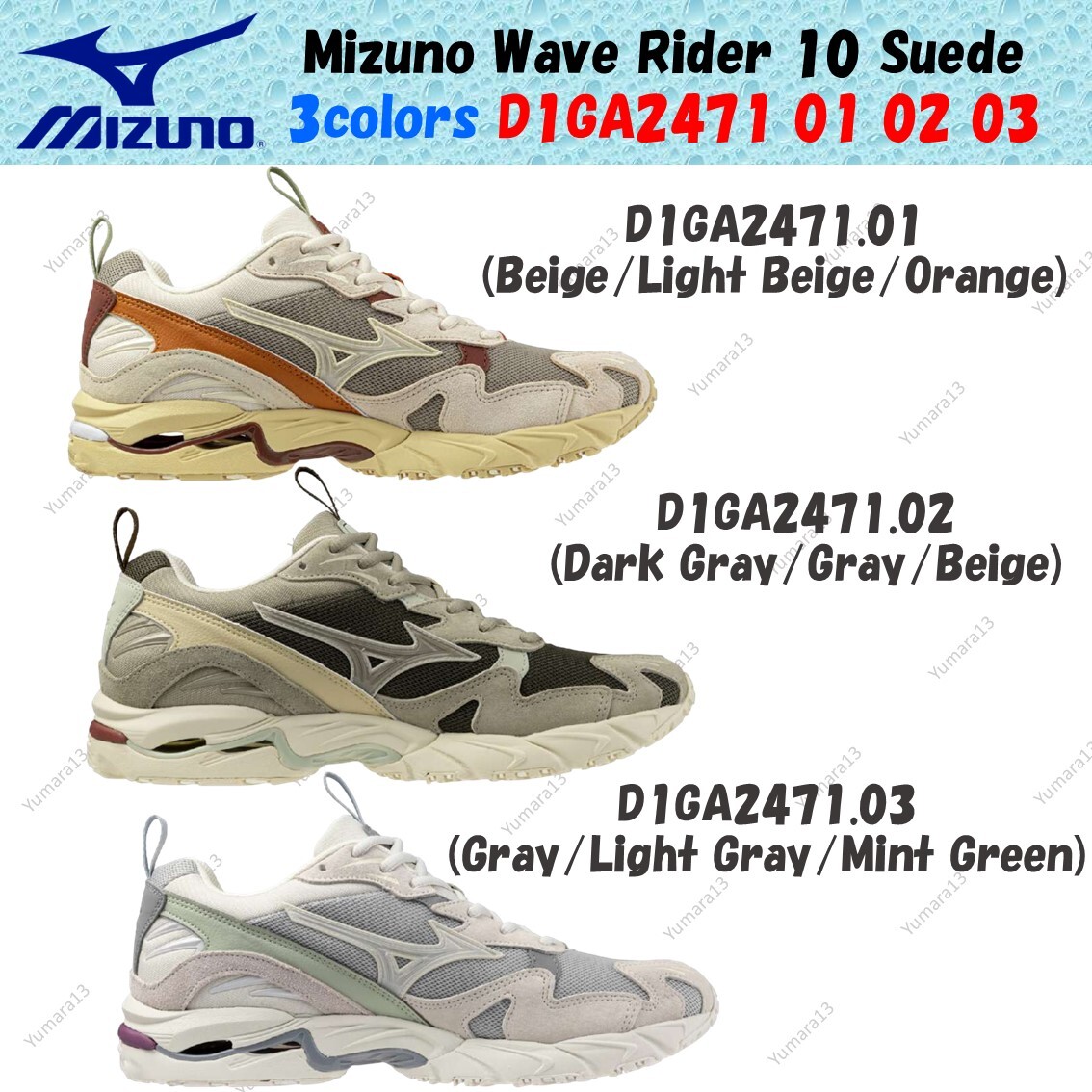 Mizuno Wave Rider 10 Suede 3colors D1GA2471 01 02 03 US 4-14 New