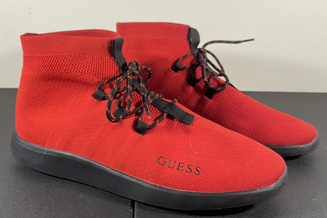 Guess Authentic Men s Red High Top Stretch Knit Sneakers Shoe Size US 11