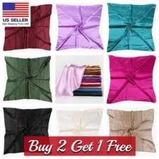 Large Square Satin Scarf Silk Feel Head Neck Wrap Solid Color Scarves Shawl 35"