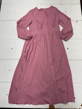 Shein Pink Stripe Textured Long Sleeve Button Up Dress Womens Size Large