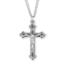 High Polished Budded Sterling Silver Crucifix Features 24in Long chain