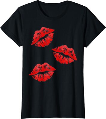 Kissing Lips Kissing Face Red Lipstick Sexy Gift Ladies' Crewneck T-Shirt