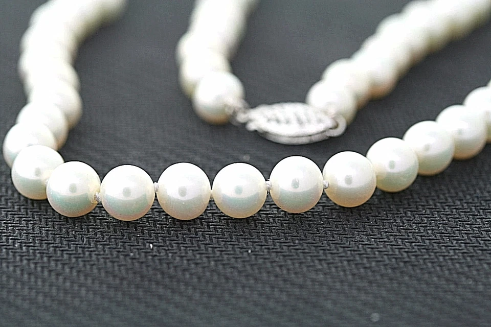 6.5-7mm Original Cultivada Agua Dulce Perla Blanca 14K Oro Blanco Collar 45.7cm - Imagen 2 de 4