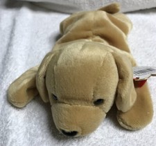 Ty Beanie Baby Fetch the Dog   DOB 2/4/1997   Retired   Plastic Nose Tags Intact