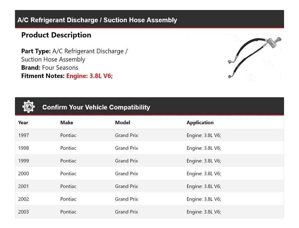 For 1997-03 Pontiac Grand Prix Discharge  Suction Line Hose Assy 4 Seasons  - Image 2 of 4