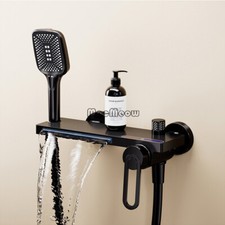 Wall Mounted Bath Tub Hand Shower Faucet Set Brass Bathroom Waterfall Mixer Taps