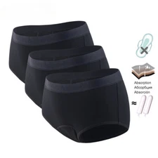 3Pcs Menstrual Briefs Viscose Bamboo Cotton Panties 4-Layer Absorbent Leakproof