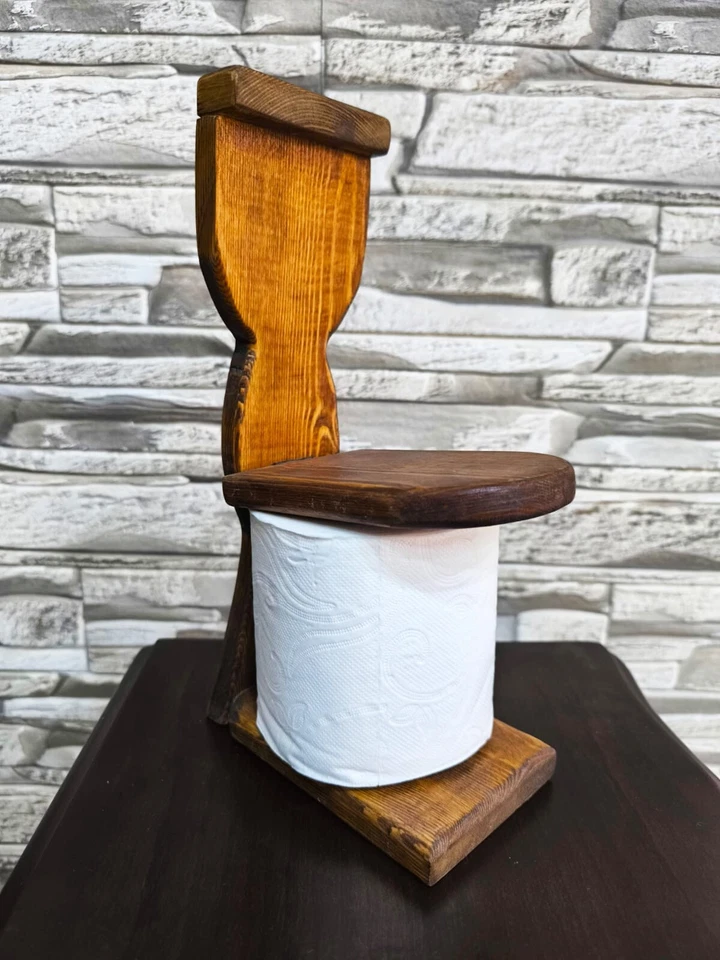 Suporte de papel higiênico de madeira em forma de vaso sanitário - Imagem 3 de 4