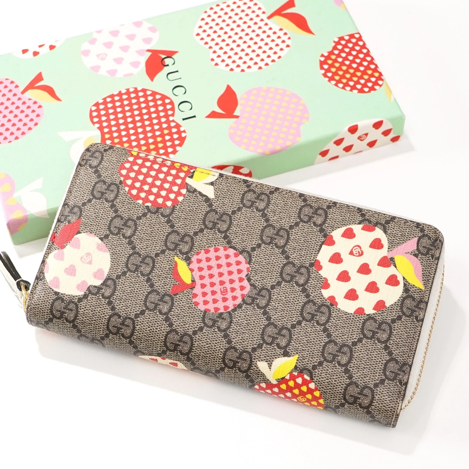 Authentique portefeuille zippé rond GUCCI GG Supreme Les Pommes 663924 #50460A
