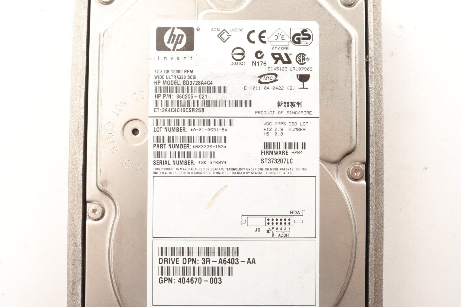 3RA6403AA HP 72.8GB 10000RPM Ultra320 SCSI HotPluggable LVD 80