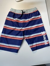 HURLEY Blue/Red/White Stripes PULL ON SWIM TRUNKS SUIT BOARD SHORTS BOYS LARGE