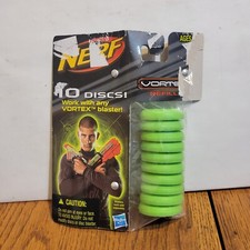 NERF Vortex Ammo 10 Discs Refill Original NEW Sealed Package Green Foam Hasbro