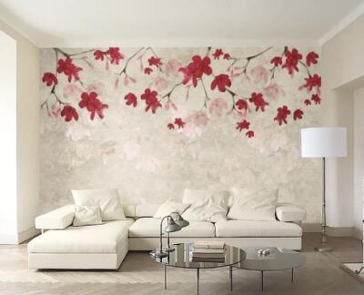 3D Red Flower Branch ZHUA487 Wallpaper Wall Murals Removable Self-adhesive Amy