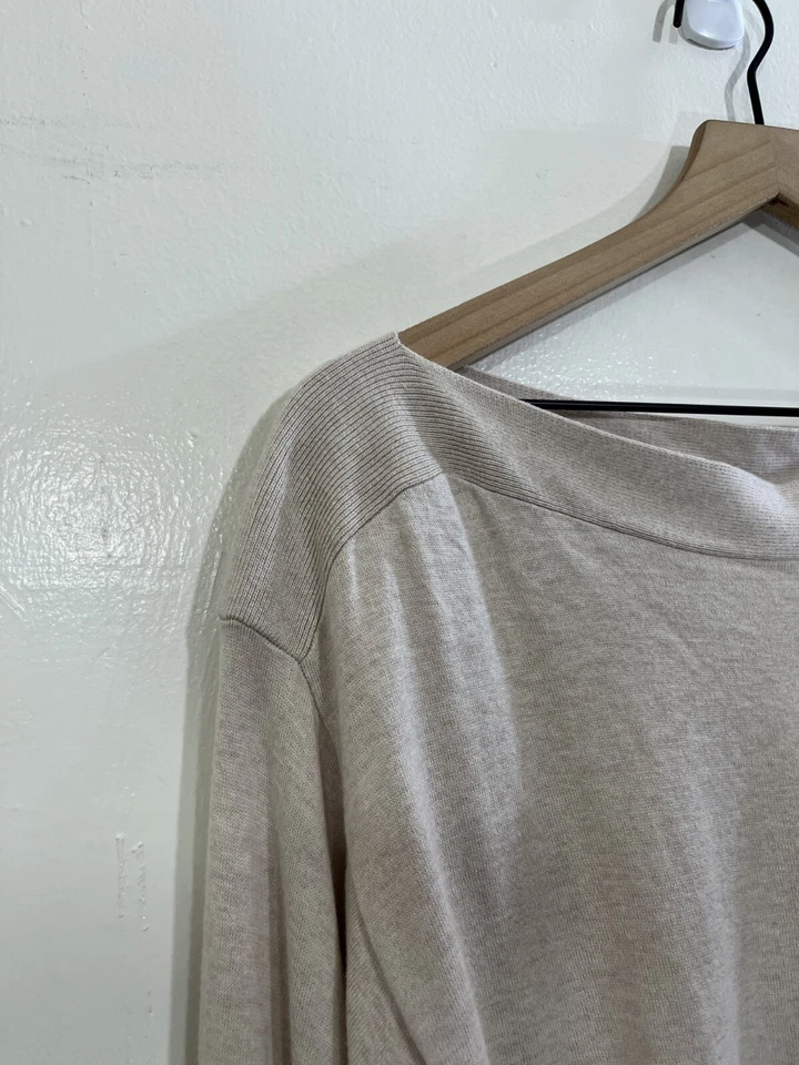 Suéter Brochu Walker Seda Cachemira Dakota M Minimalista Elegante Capa Preppy Beige Foto 4 de 4