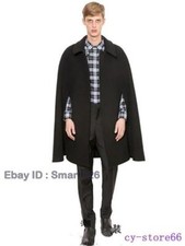 Wool Blend Black Cape Mens Shawl Coat Lapel Sleeve Cloak Parka Show Coats S-4XL
