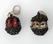 Vintage WOODLAND PINECONE Ornaments Forest Creatures Christmas Set 2 Cardinals