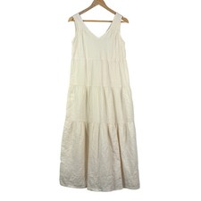 Quince Org. Cotton Gauze Tiered Maxi Dress Cream XS Minimal Coastal Summer Beach