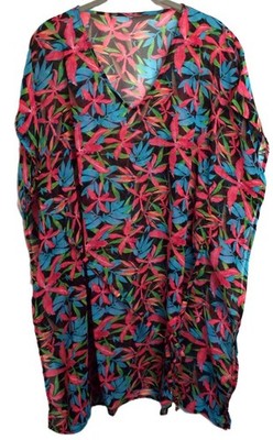 ELLOS SCHWARZ BLAU & PINK KAFTAN STRAND COVER UP PASST GRÖSSEN 20 BIS 30 #1040