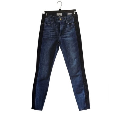 Frame Denim Le High Skinny Crop Blue Racer Stripe Skinny Jeans 28 Preowned