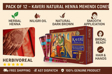 Kaveri Natural Henna Mehendi Cone Pack of 12 Herbal Dark Brown with Nilgiri OiL