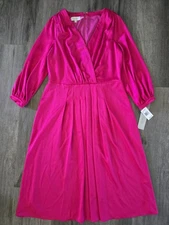 $650 Rickie Freeman Teri Jon Women's Fuschia Pink Pleated Midi Dress Size 14