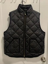 J. Crew XL Quilted Vest Gingham Check Barn Puffer Lightweight Layer Sleeveless