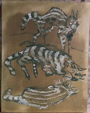 Cats Sleeping Cubism Painting Original Oil On Canvas 11x14 Orignal Medium Yellow