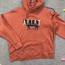 Ariat Hoodie Womens XL Orange Grit Required Bull Graphic Fleece Pullover Western