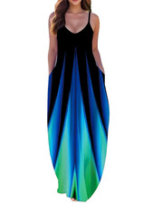 Womens Stretch Knit Tie Dye Print Pockets Sleeveless Balloon Maxi Dress Sz L