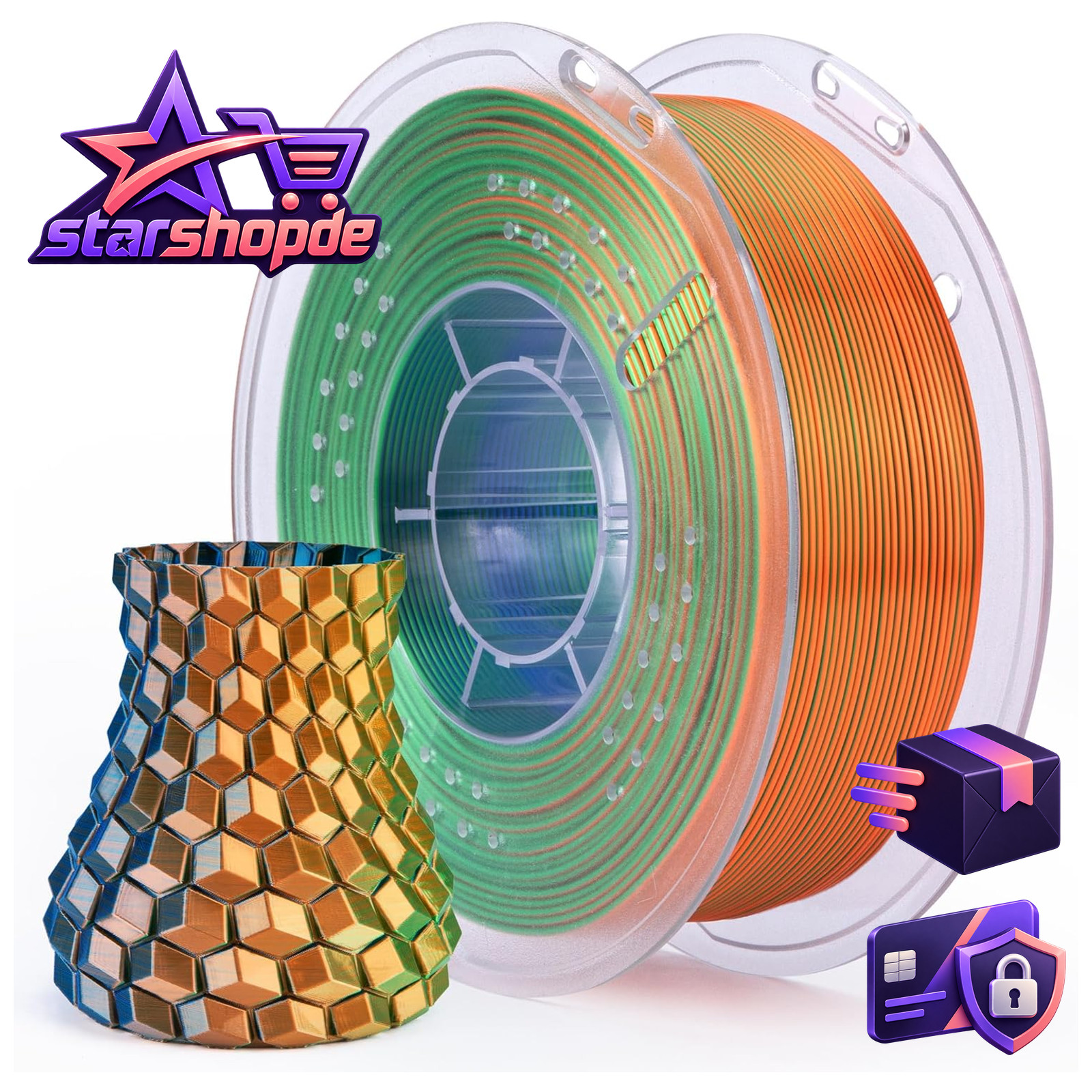 ELEGOO Silk PLA Filament 1.75mm Blau Grün Orange 1kg