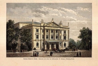 c1880 Barnays Theater Berlin-Kreuzberg Berliner Theater kol. Holzstich-Ansicht