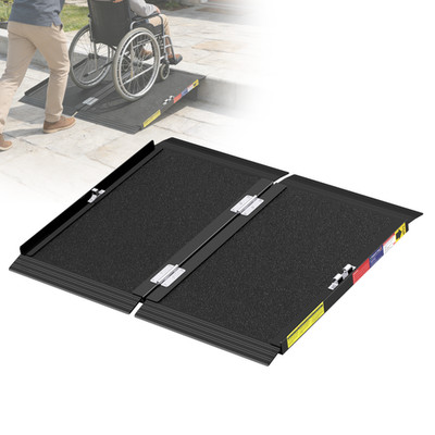 Portable Wheelchair Ramp with Quick-Lock,Seamless Non-Slip Aluminum Folding Ramp