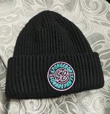 SpongeBob SquarePants Black Knit Beanie Cap Hat Embroidered Logo H M
