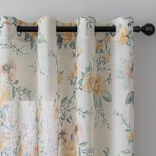 Floral Curtains 84 inches Long, Farmhouse Linen 52"W x 84"L Pack of 2 Yellow