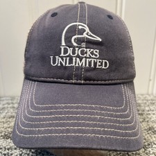 Ducks Unlimited Hat Cap Snapback Blue  Tan Canvas Outdoor Hunting Adjustable
