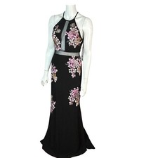 Xscape Gown Dress Womens 6 Illusion Embroidered Open Back Floral Mesh Whimsigoth