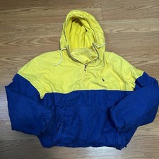 VTG Polo Ralph Lauren Jacket Youth M Blue Colorblock Hooded Qtr Zip Lined 90s
