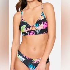Hurley Hana reversible Bikini Black Tropical print Size S NEW Beach Vacation