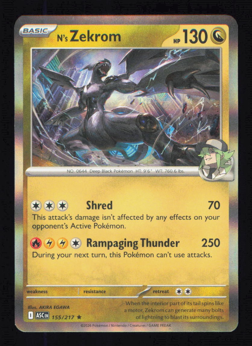 N's Zekrom 155/217 Holo Ascended Heroes Pokemon Near Mint