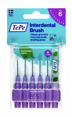 TePe Interdentalbürsten Größe 6 lila 1,1 mm - 6er Pack Zahnreinigungsbürsten