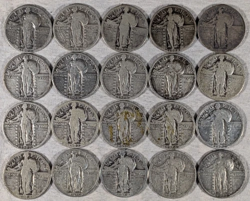 LOT OF 20 LIBERTY QUARTERS 90% SILVER COINS $5 FACE VALUE #66
