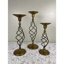 Vintage Brass Cyclone Twist Spiral Candlestick Holder Set of 3 Taper Pillar MCM