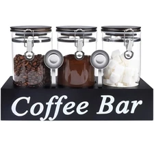 3PCS Glass Coffee Containers with Shelf 54 oz Coffee Station Organizer Glass ...