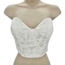 Naked Wardrobe Womans size S Statement Strapless Lace Corset Crop Top White NWOT