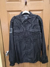 Roar Shirt Mens XL Black Snap Embroidered Graphic Western Greatness Conquer